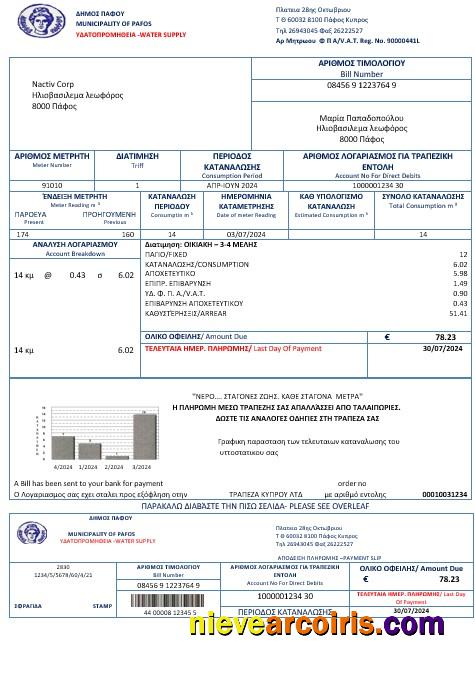 Cyprus water business utility bill